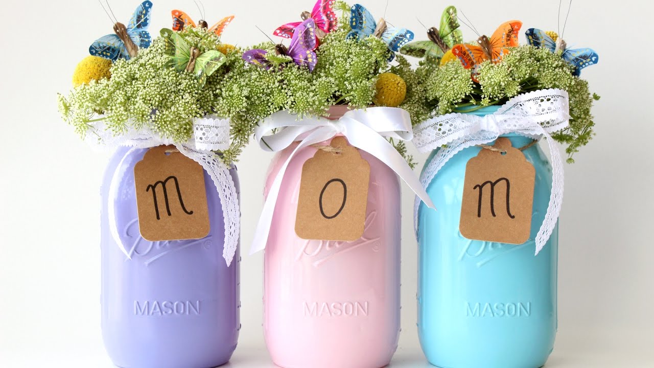 Mason jar vases with flowers for Mother's Day