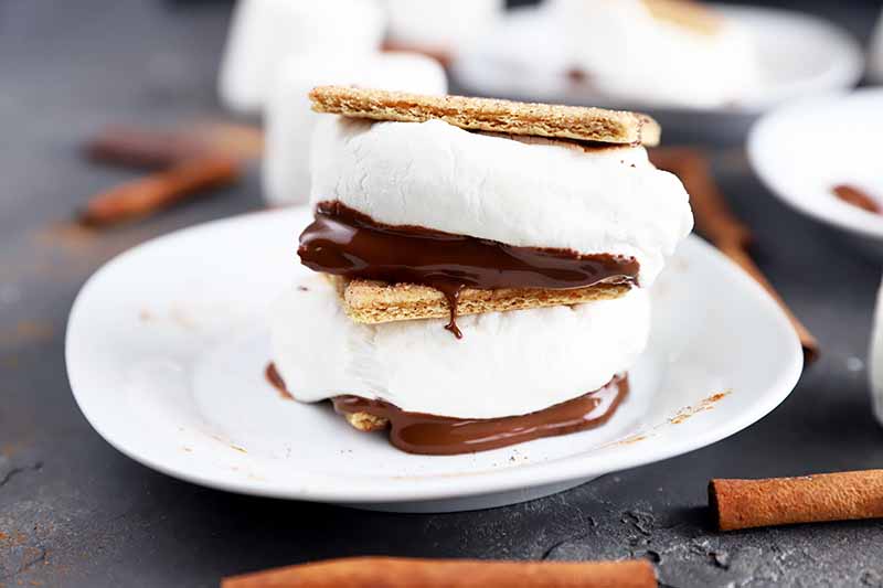 double stack smores on a white plates