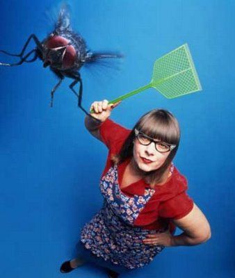 woman with fly swatter