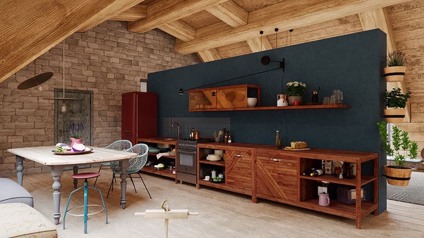 Modern log cabin kitchen design