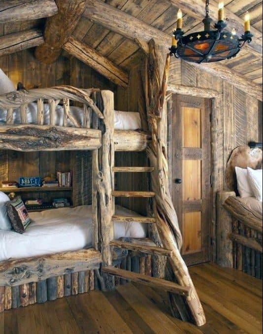 Log cabin tree trunk bunk bed design