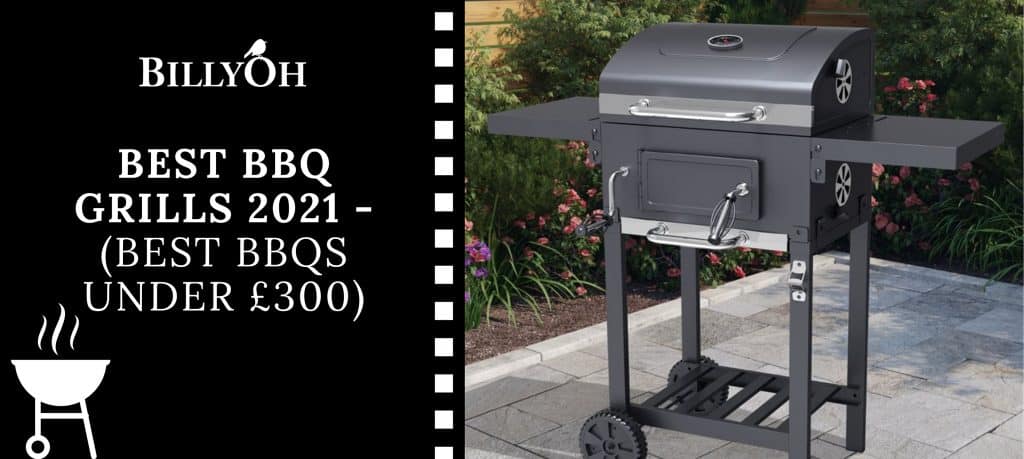 BillyOh Kentucky Smoker on a patio with 'Best BBQs Under £300' banner and BillyOh logo