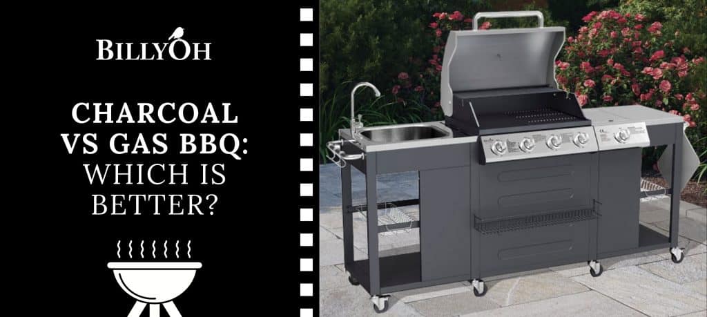 BillyOh Alabama Gas BBQ with 'Charcoal vs Gas BBQ ' banner with BillyOh logo