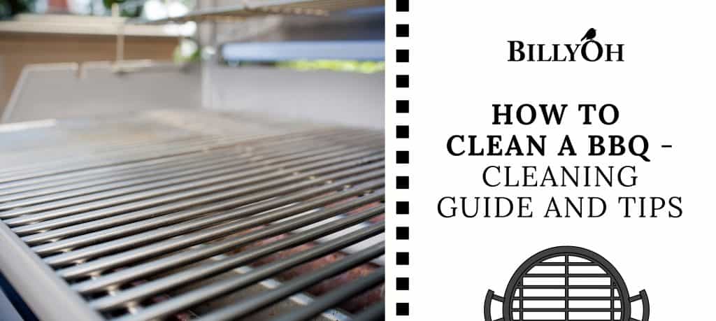 'How to Clean a BBQ' banner on white cartoon film reel with a clean BBQ grill rack