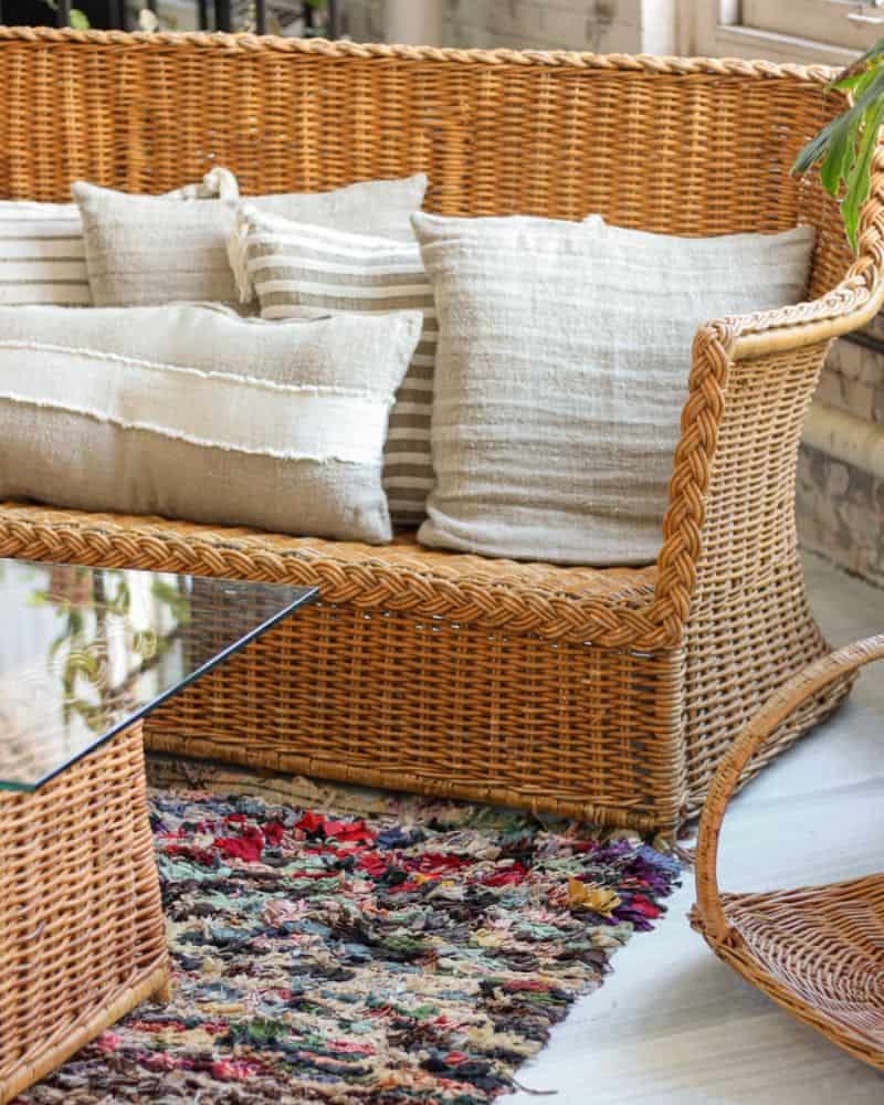 rattan curved loveseat with cushions