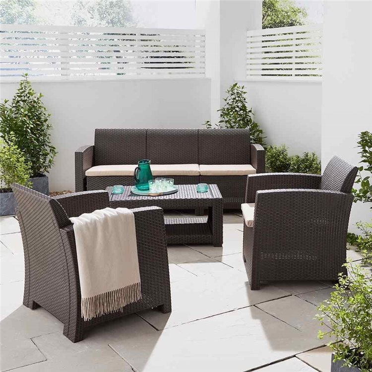 Marbella 5 Seater Rattan Effect Sofa Set with Coffee Table