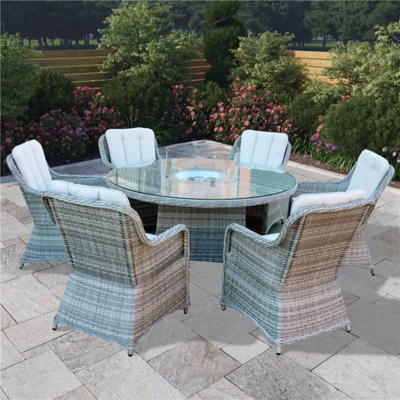 Wicker Rattan Garden Furniture Gas Fire Pit Table Sets