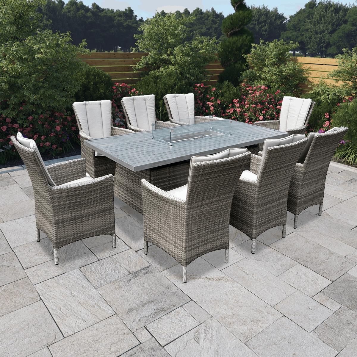 BillyOh Sicily 8 Seater Outdoor Rattan Garden Dining Set with Firepit Table