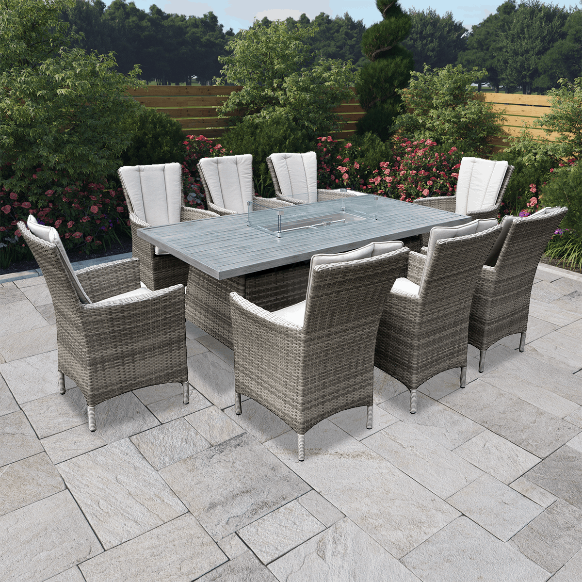 Garden table with discount fire pit in middle