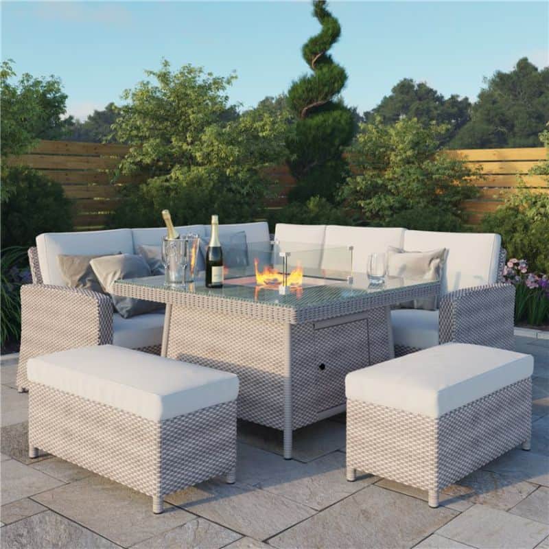 BillyOh Capri Rattan Garden Corner Sofa Set with Firepit Table