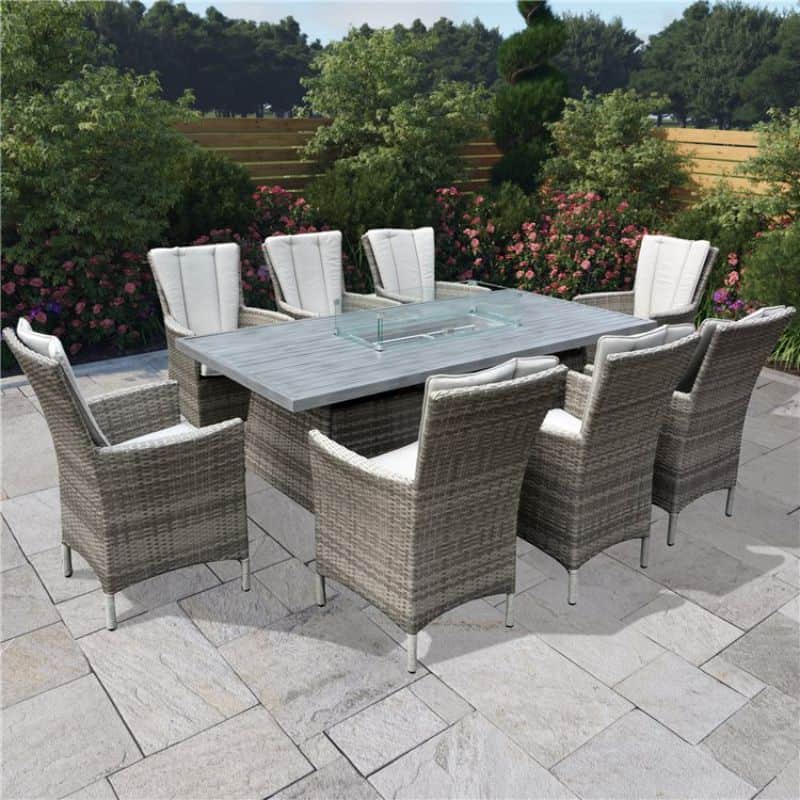 BillyOh Sicily 8 Seater Outdoor Rattan Garden Dining Set with Firepit Table