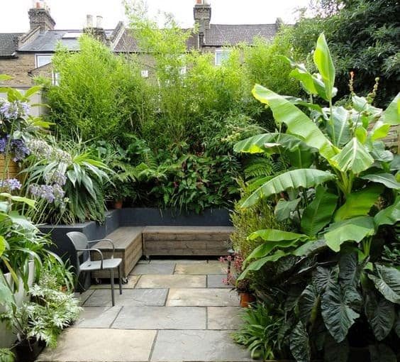 Urban-inspired hangout place with a variety of plants around