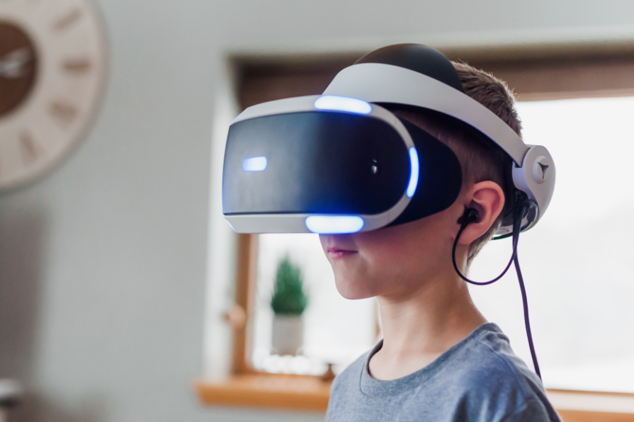 A kid wearing a VR headset