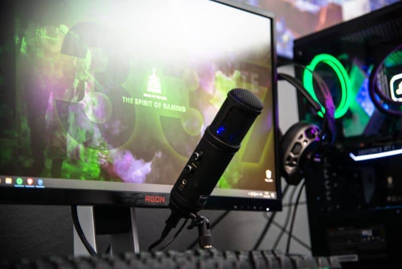 Gaming accessories, such as a microphone and a headphone.