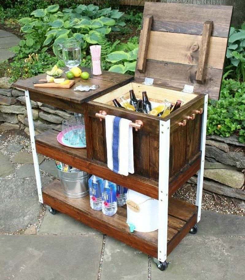 Wooden bar cart with storage