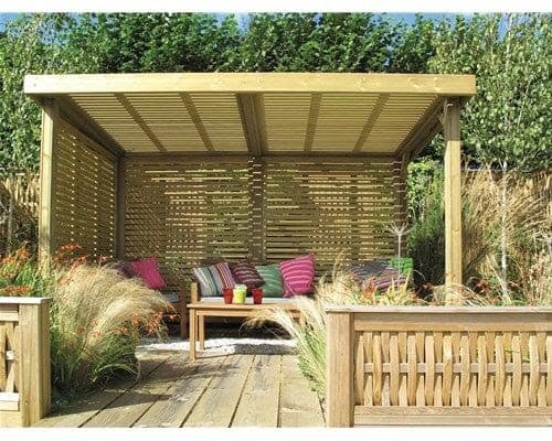 Wooden pergola with covers for shade and privacy