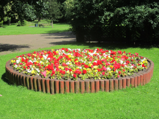 Log flowerbed at St. Chad’s Gardens.