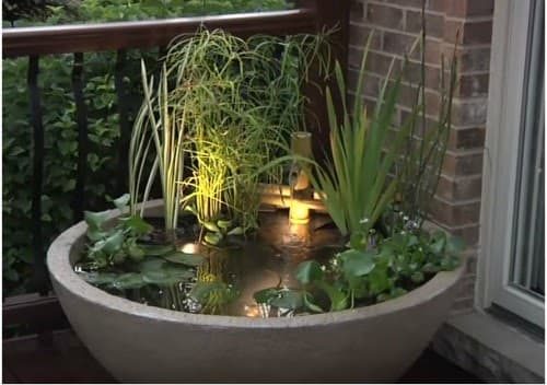 A mini zen garden in a raised tub pond b