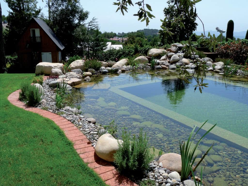 A pond that intended for bathing, whereas the other part is for water purification