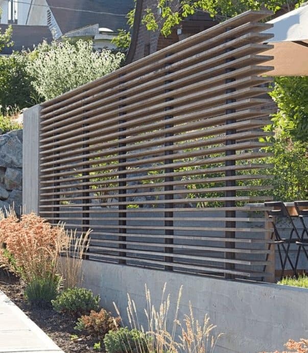 Garden screening that lays wooden planks sideways with gaps in between