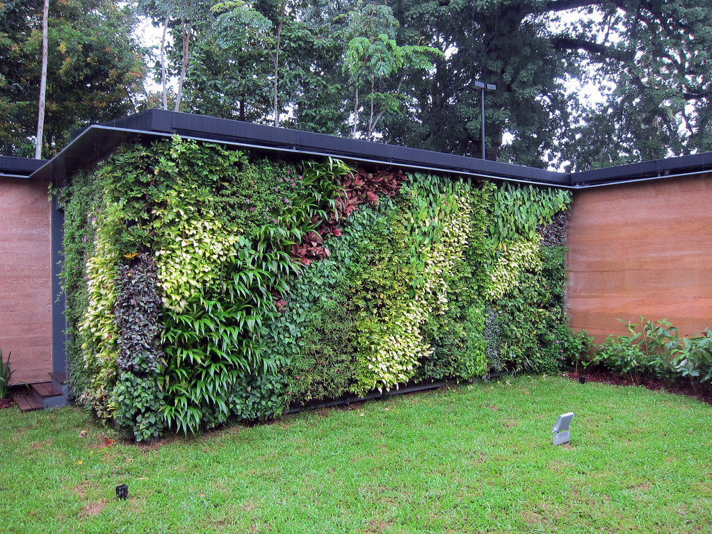 Living wall covering an old garden building
