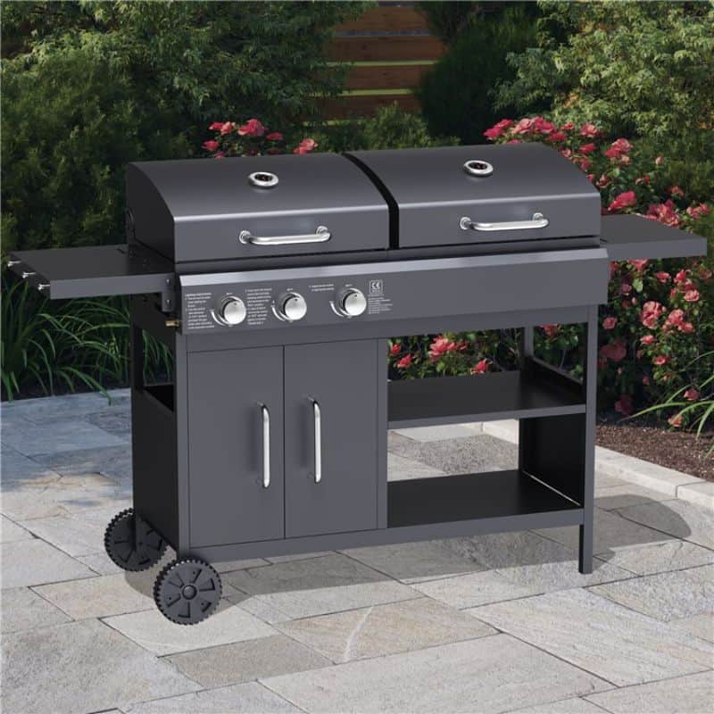BillyOh Montana Black Dual Fuel Gas and Charcoal Hybrid BBQ with Side Tables Includes Cover & Regulator