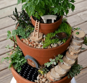 Tiered terracotta fairy garden