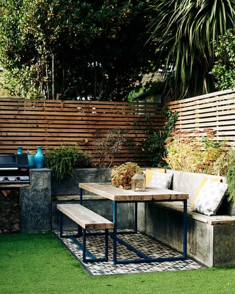 picnic corner table in garden