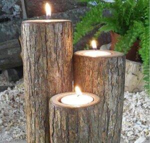 upright log candle holders