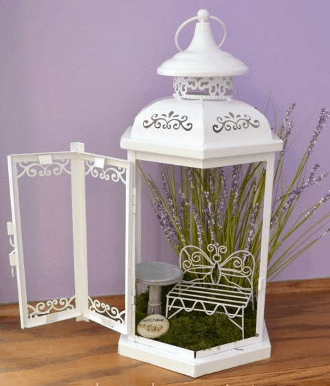 metal lantern fairy garden