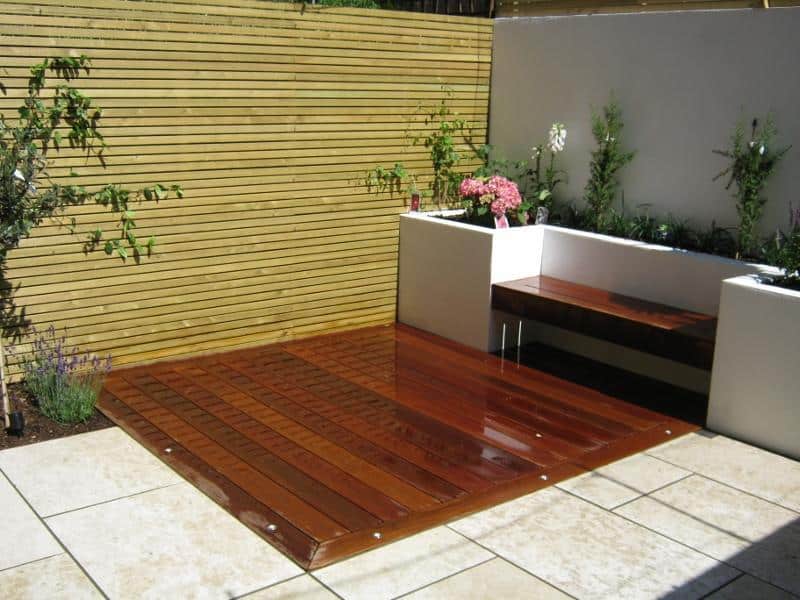 wooden corner patio design