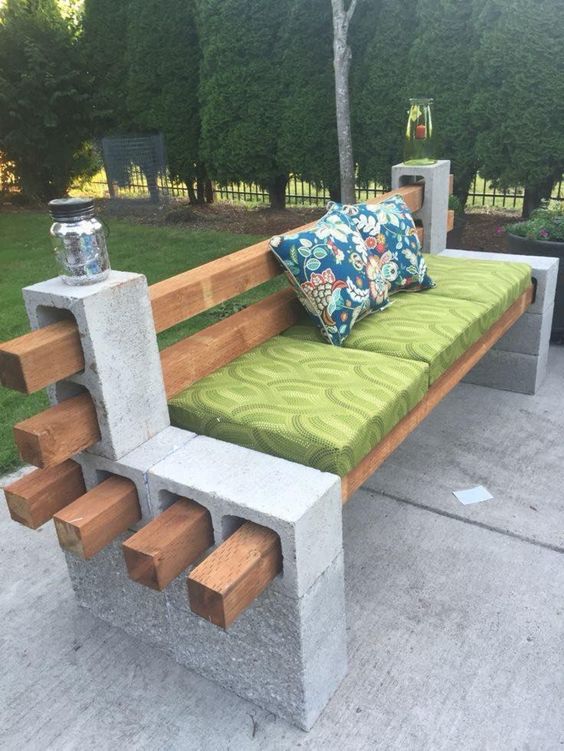 cinder block garden bench