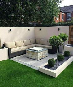 modern corner sofa with stone centrepiece