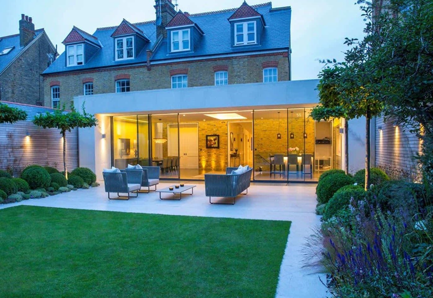glass-front London Family Home, garden and patio