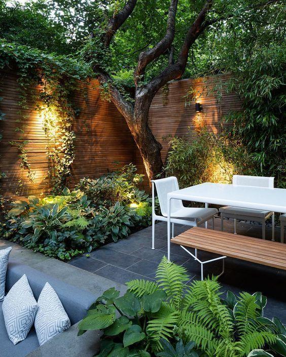 stylish uplit garden corner