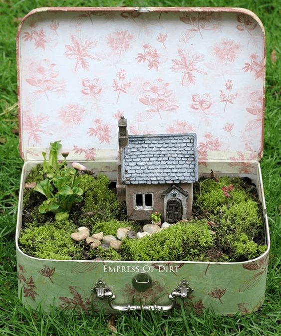 vintage suitcase fairy garden