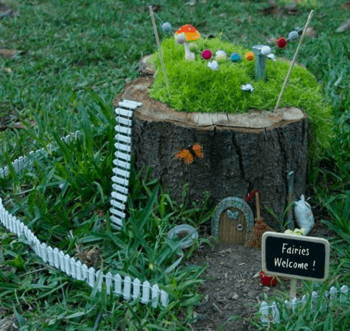 tree stump fairy garden
