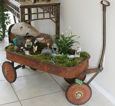 wagon fairy garden