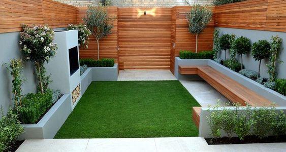 wooden closed backyard with wood walls and benches