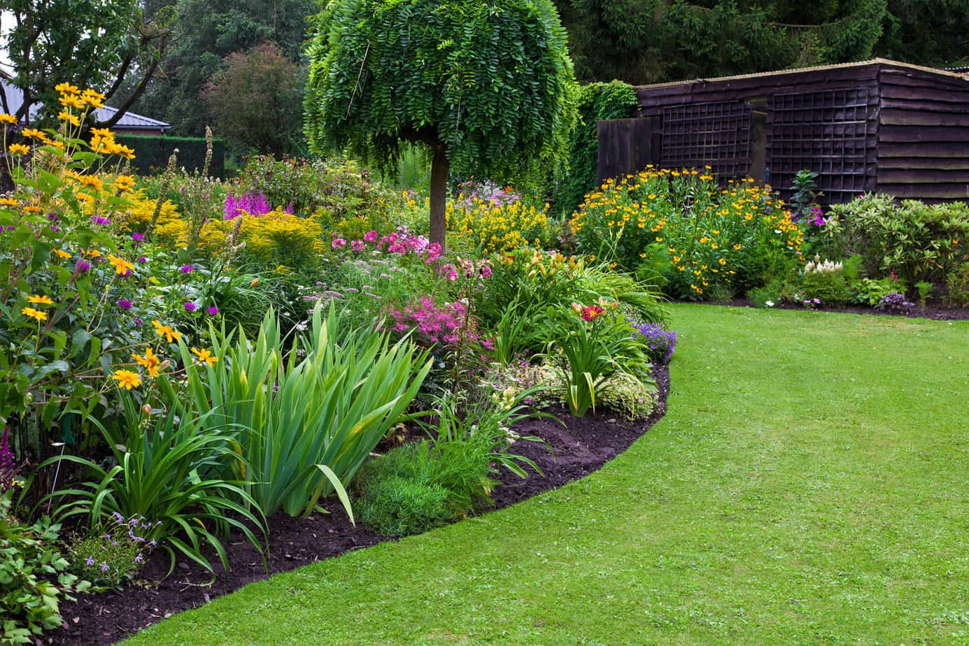 A simple sloped garden with foundation
