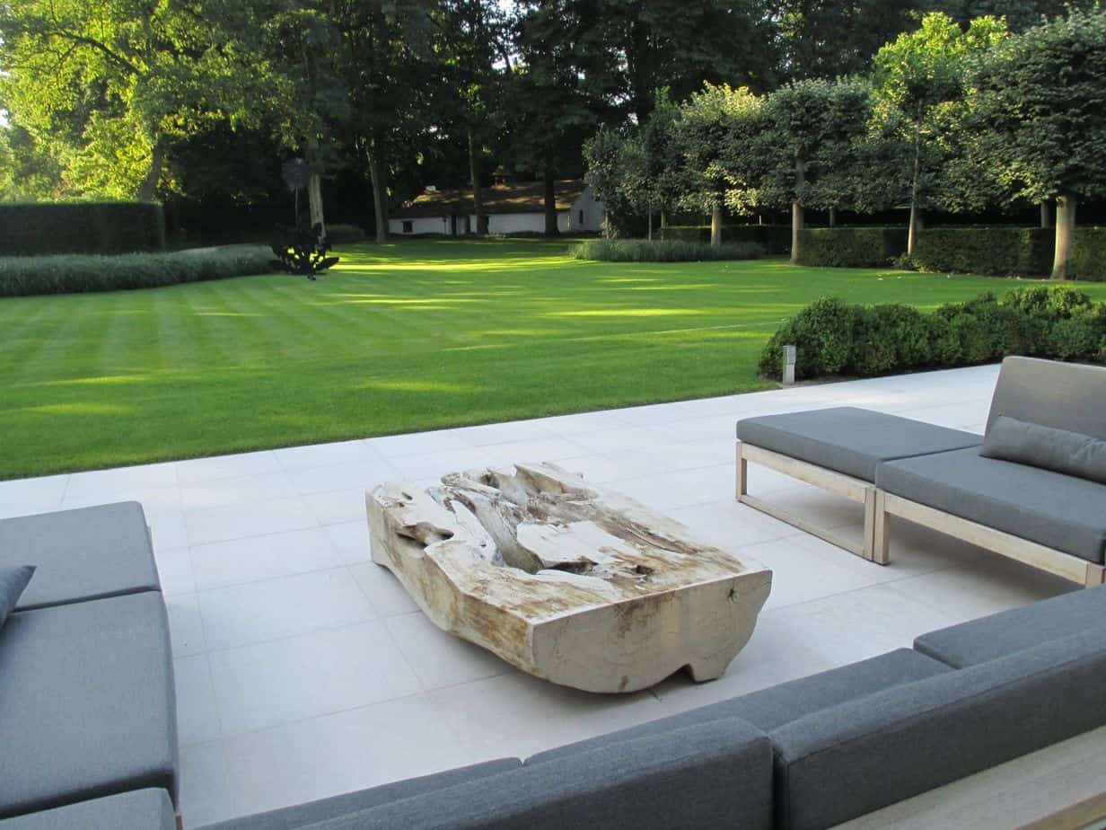 Open modern garden with comfy seating area perfect for relaxation