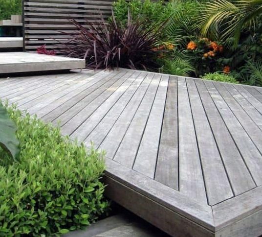 A garden space with modern decks