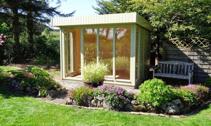 Small square garden with a shed