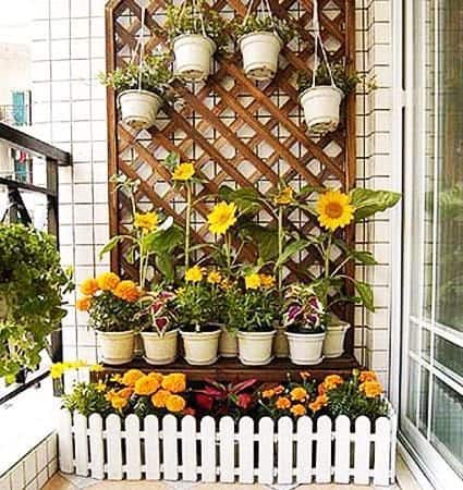 Balcony with bright flowers