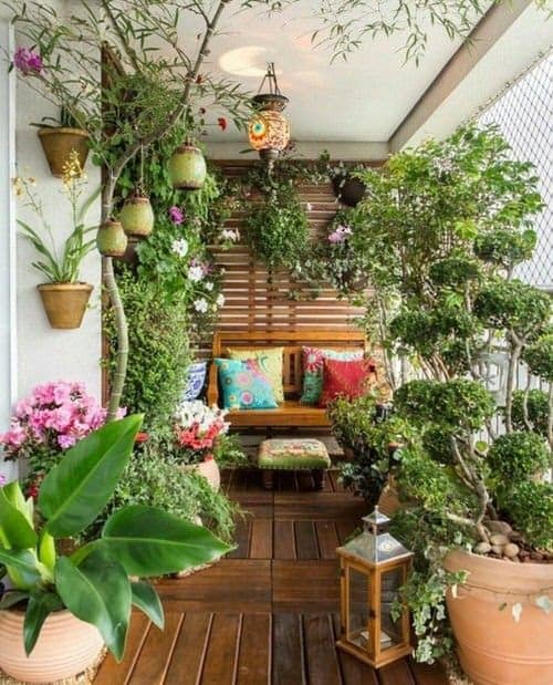 Tropical garden oasis creating a relaxing balcony retreat