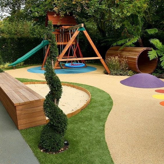 Grass and pebbles backyard playground