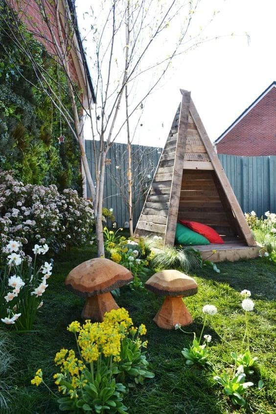 Wooden teepee for stargazing and backyard camping