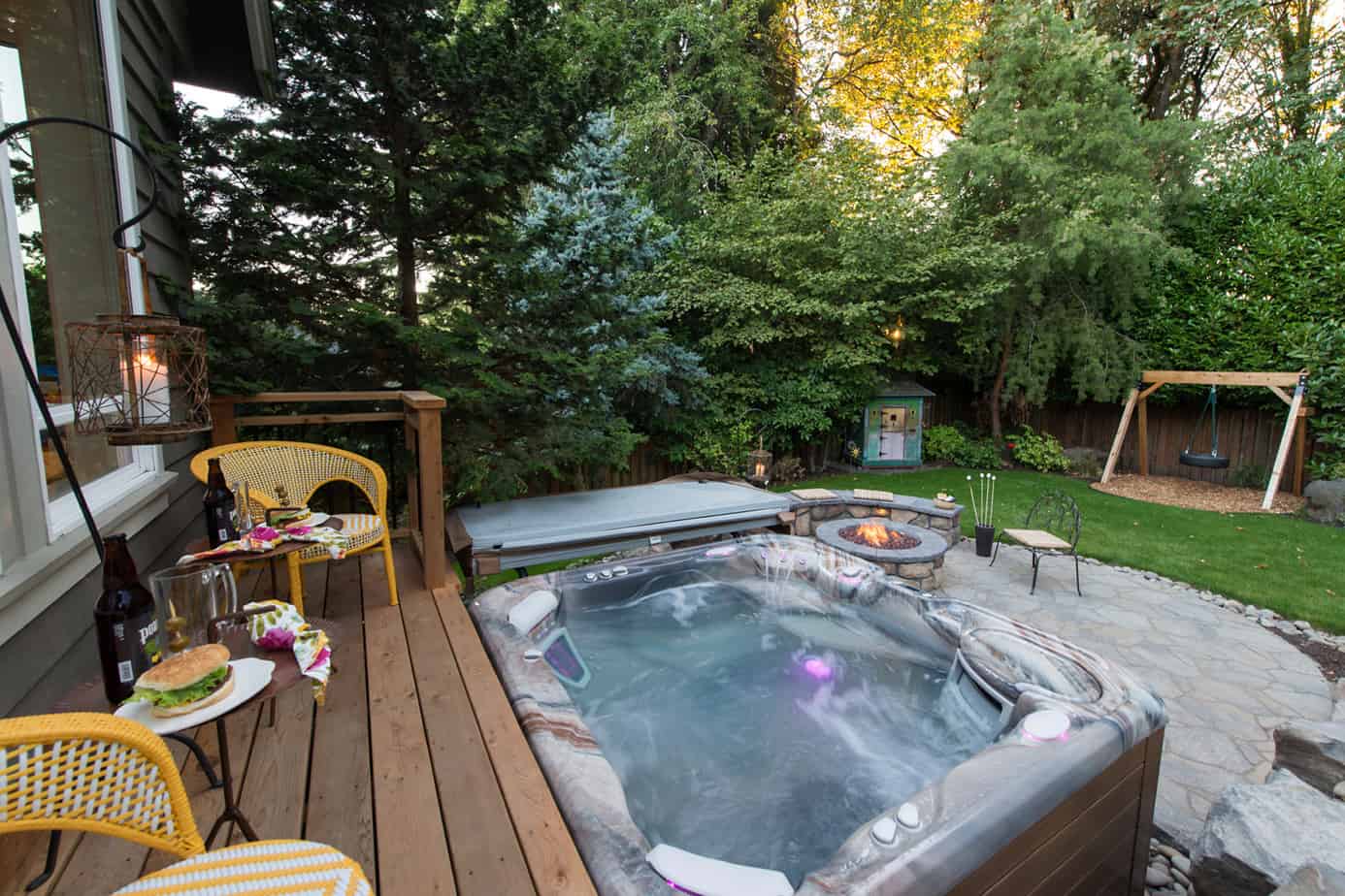 A hot tub deck concept with a touch of nature