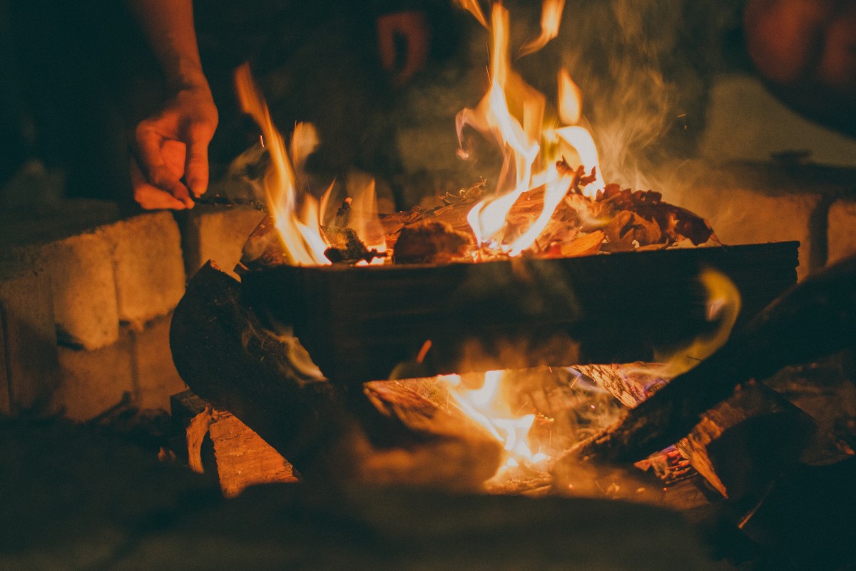 In-ground brick campfire fire pit