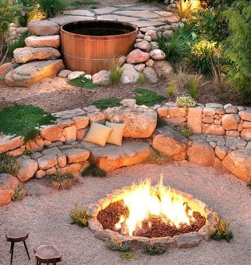 Two-tiered wild desert fire pit oasis
